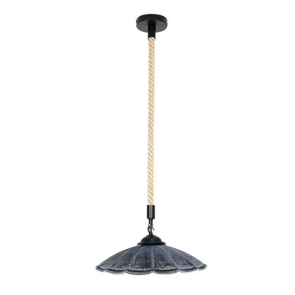 Vintage Industrial Hemp Rope Iron Pendant Light with Metal Shade