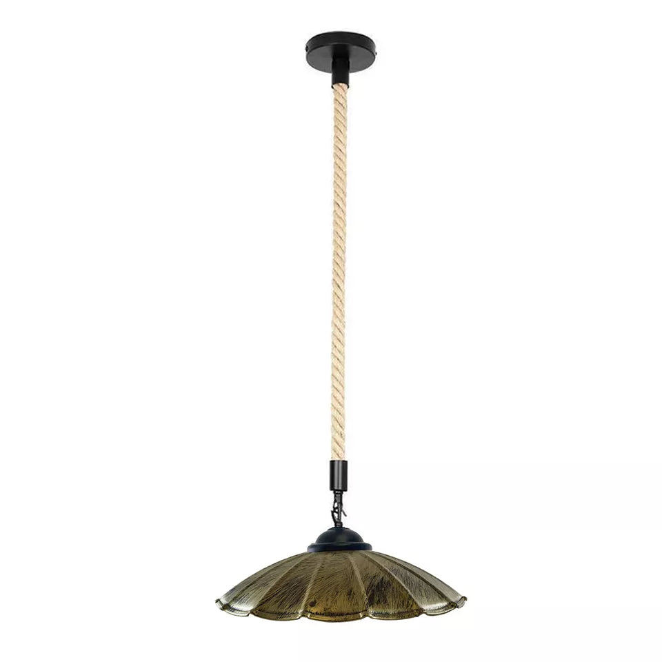 Rustic Industrial Hemp Rope Iron Metal Shade Ceiling Pendant Light