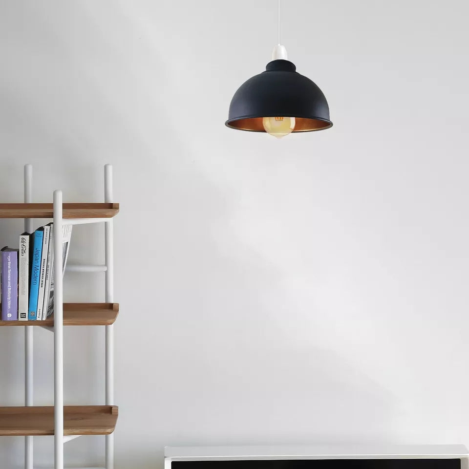 Vintage Black Metal Easy-Fit Curvy Ceiling Lampshade Industrial Style Light Shade
