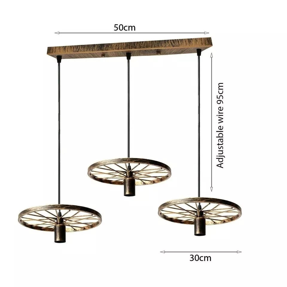 Vintage Industrial Wheel 3-Light Pendant Ceiling Fixture Retro Hanging Lamp
