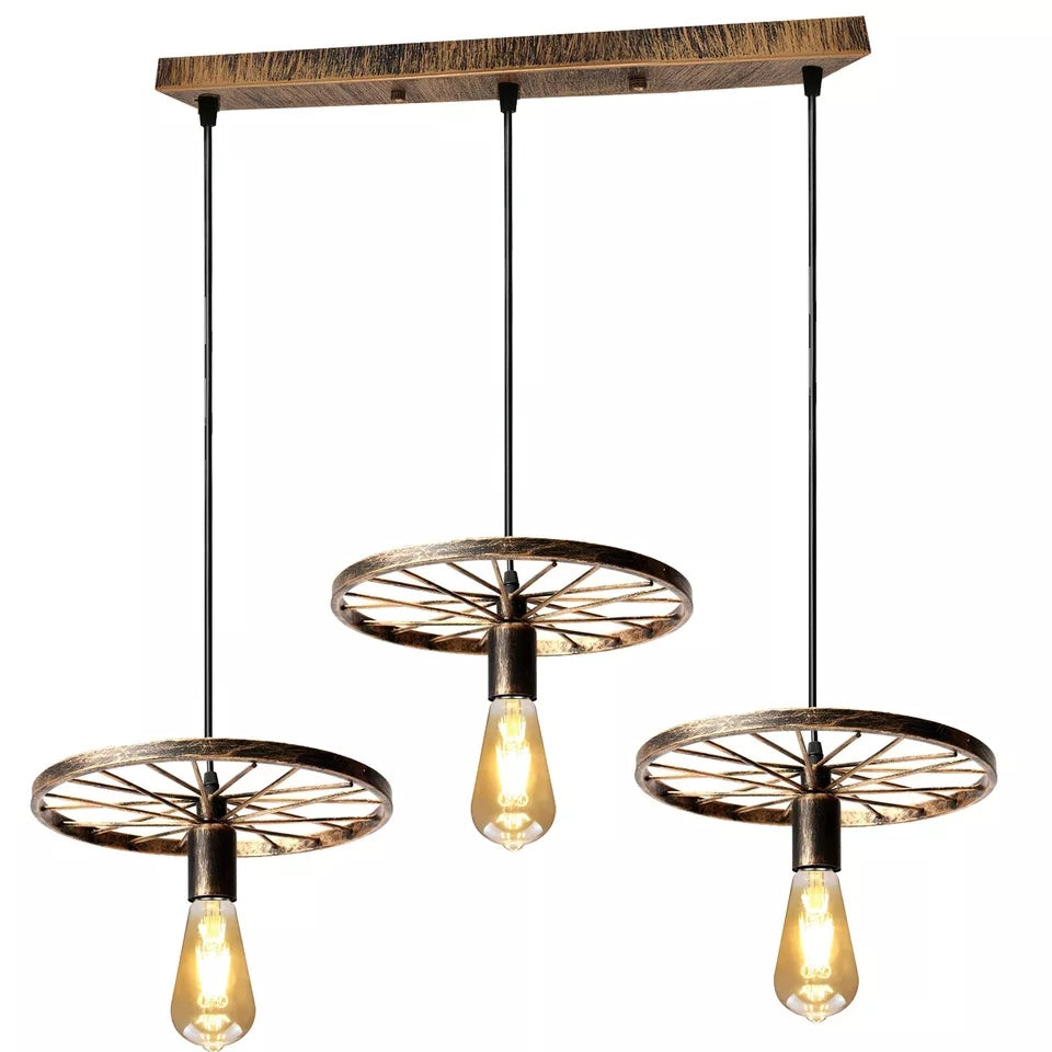 Vintage Industrial Wheel 3-Light Pendant Ceiling Fixture Retro Hanging Lamp