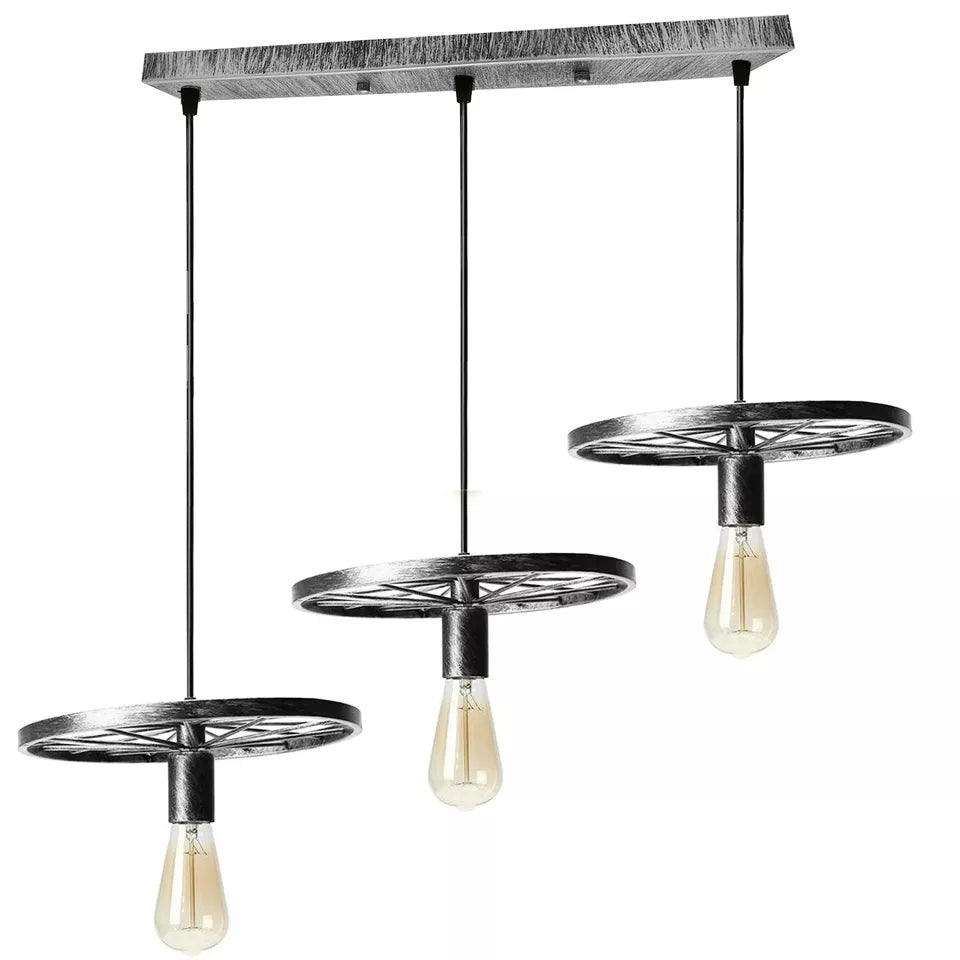 Vintage Industrial Wheel 3-Light Pendant Ceiling Fixture Retro Hanging Lamp
