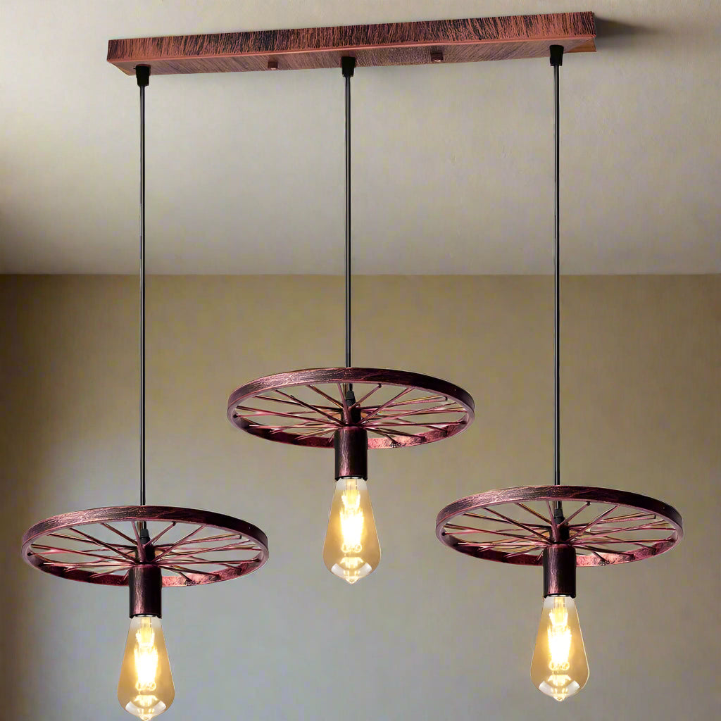 Vintage Industrial Wheel 3-Light Pendant Ceiling Fixture Retro Hanging Lamp
