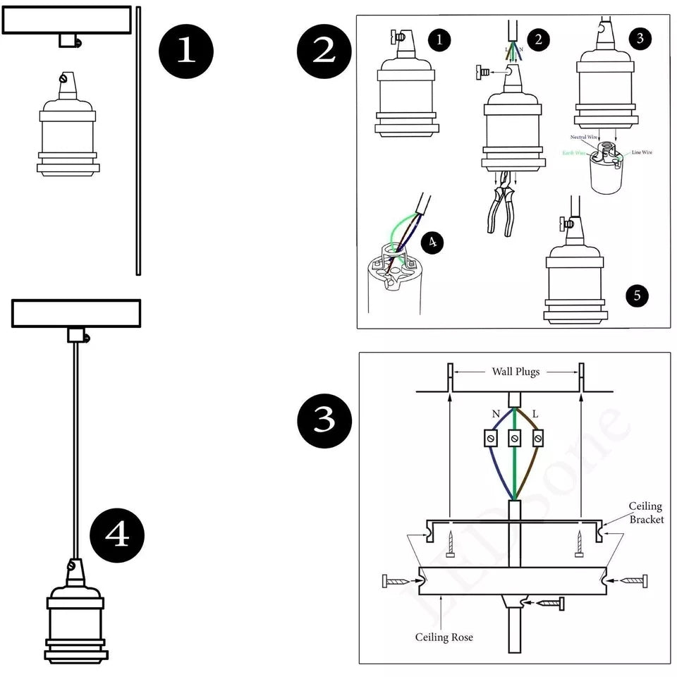 2m Industrial Metal Ceiling Pendant Light Fitting ~~5942
