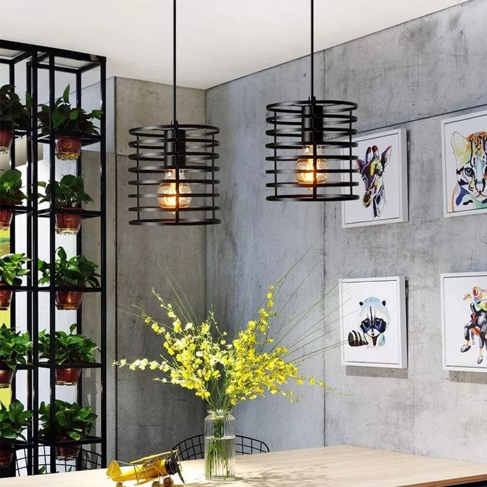 Industrial Metal Black Bulb Guard Wire Cage Ceiling Pendant Lighting~6018