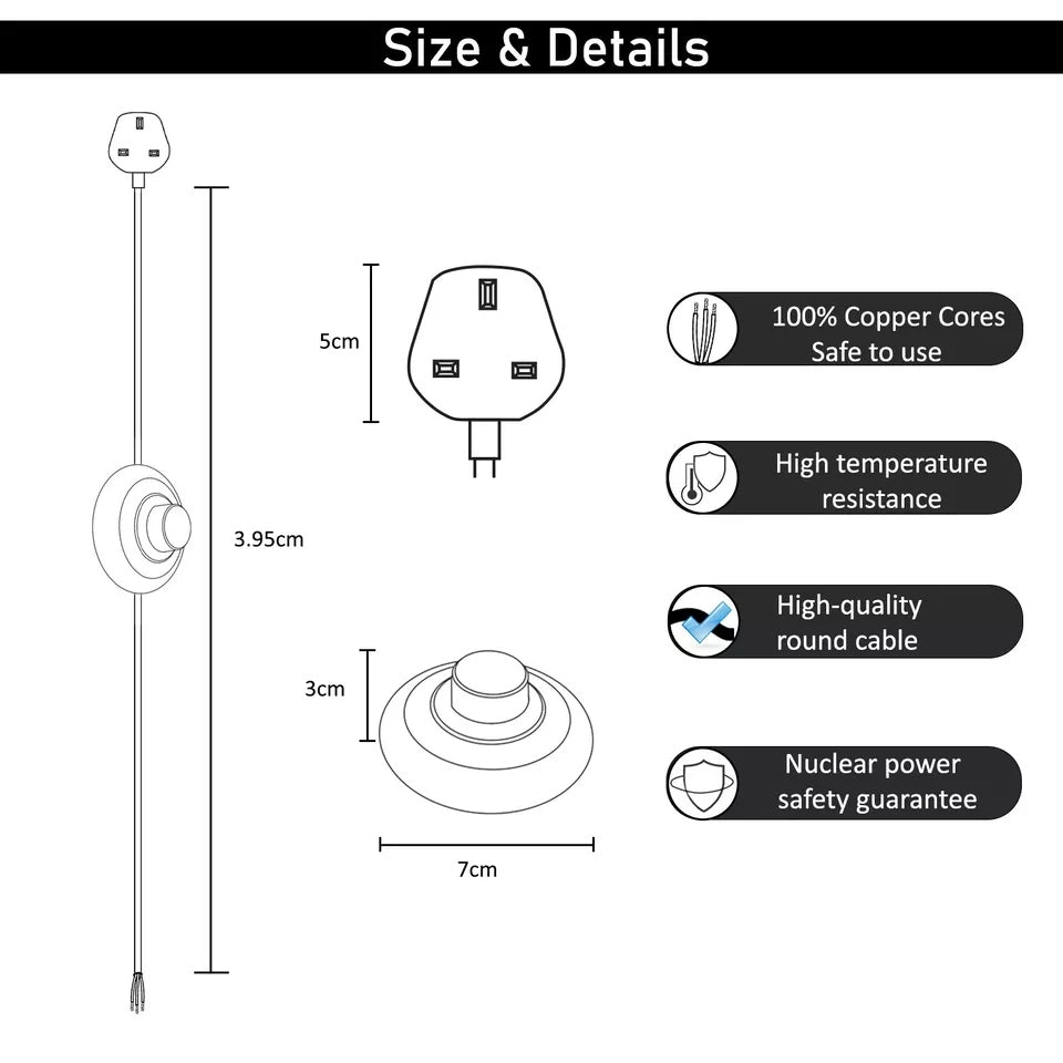 4M Fabric Flex Plug-In Pendant Light Set on/off Foot Switch~6041