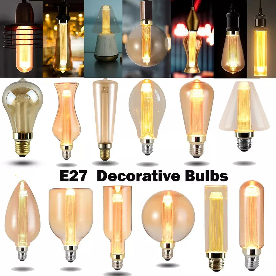 Vintage E27 LED Filament Light Bulb, 3W Non-Dimmable Decorative Screw Bulb
