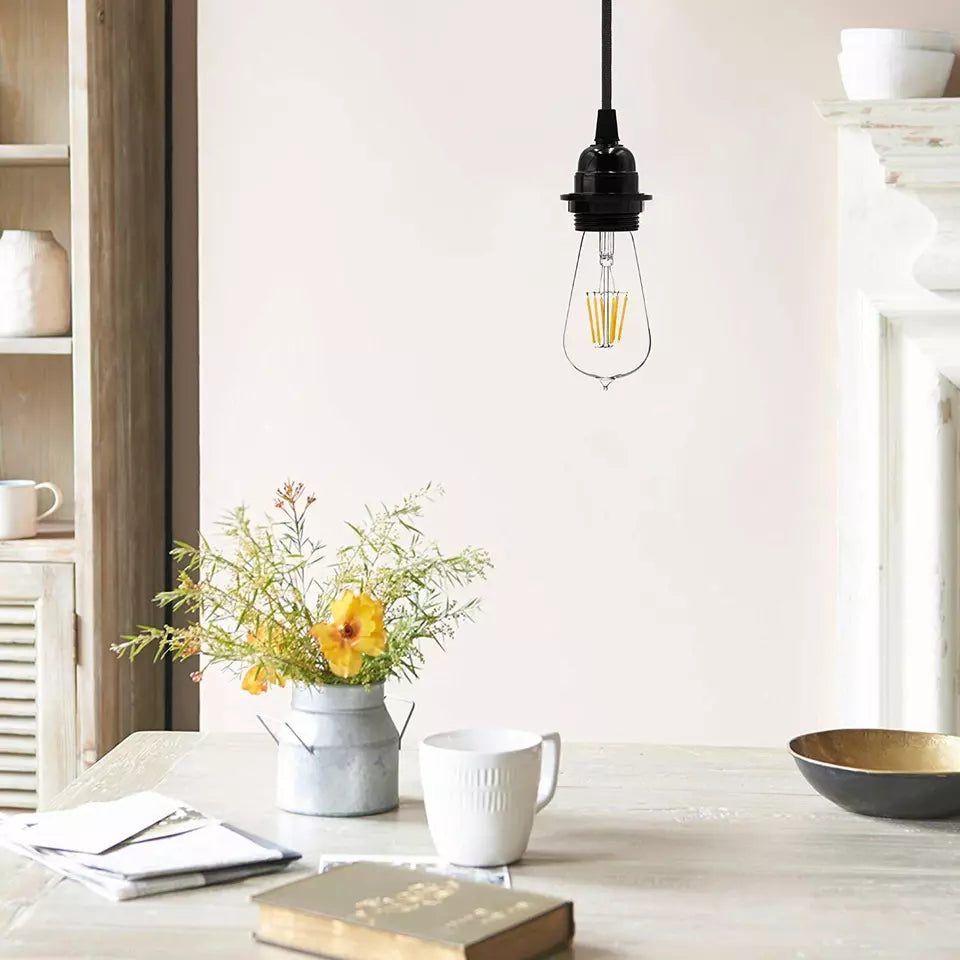 Black Dual Fabric Cable E27 Pendant Light Kit with Ceiling Rose