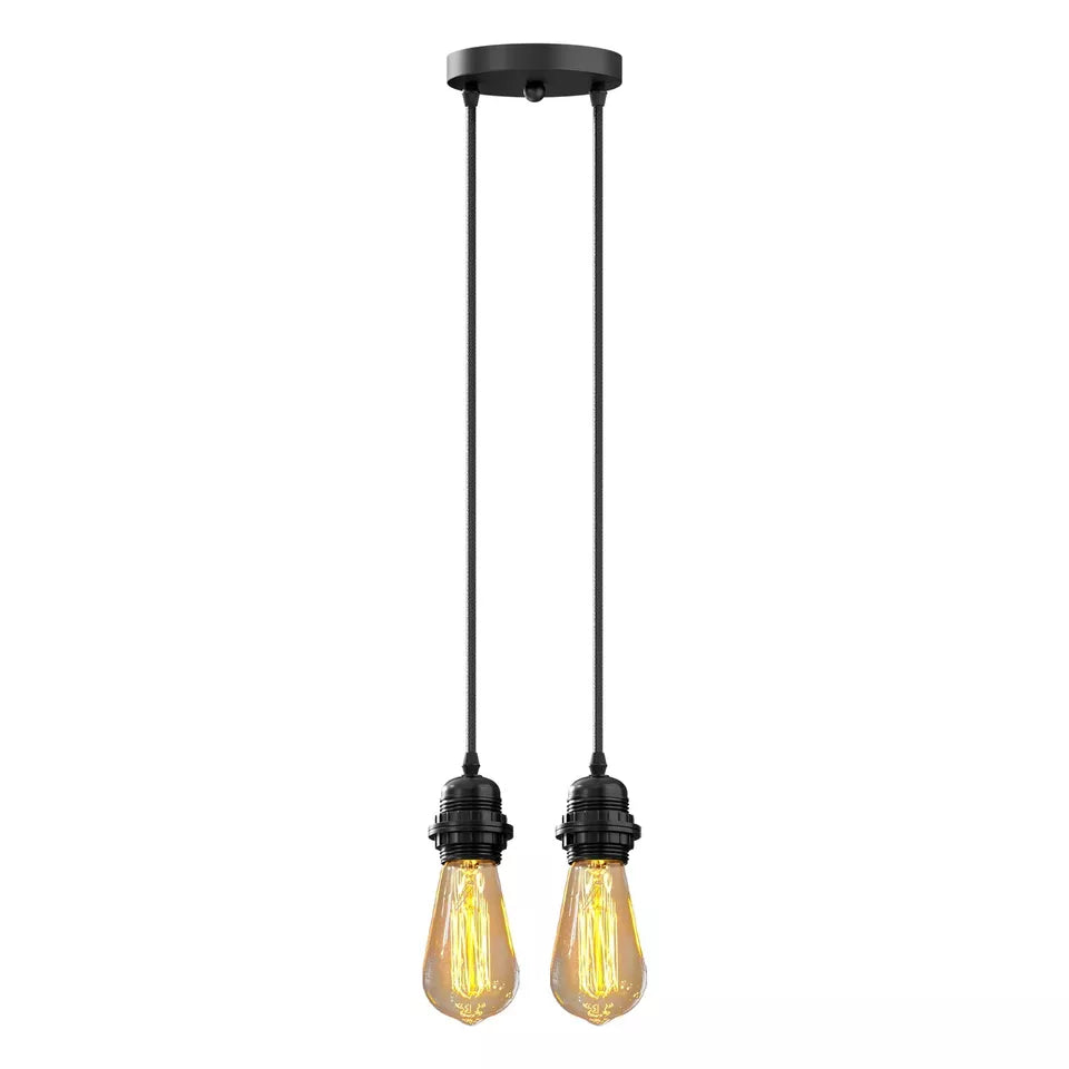 Black Twin Pendant Light Kit with Fabric Cable