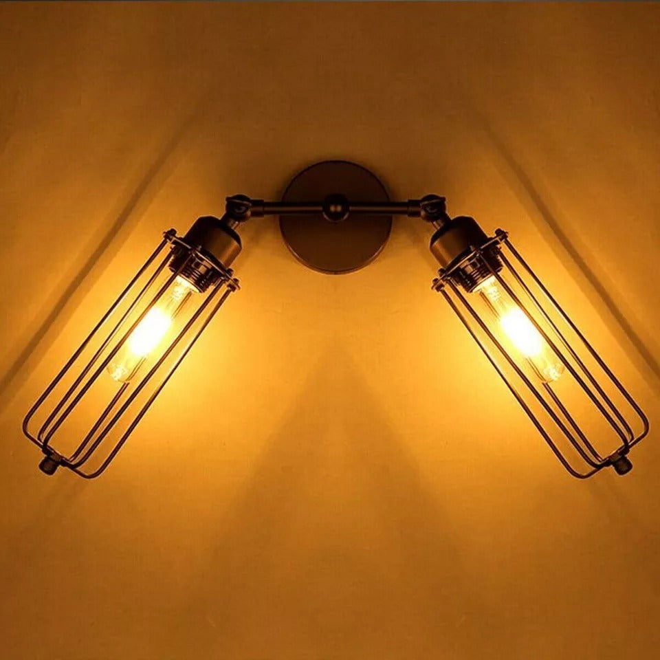 Vintage Industrial Metal Cage Wall Sconce Light - Adjustable Retro Design Lamp