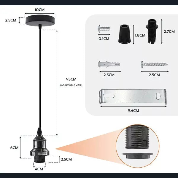 Satin Nickel E27 Light Pendant Fitting Set Adjustable Cable Modern UK
