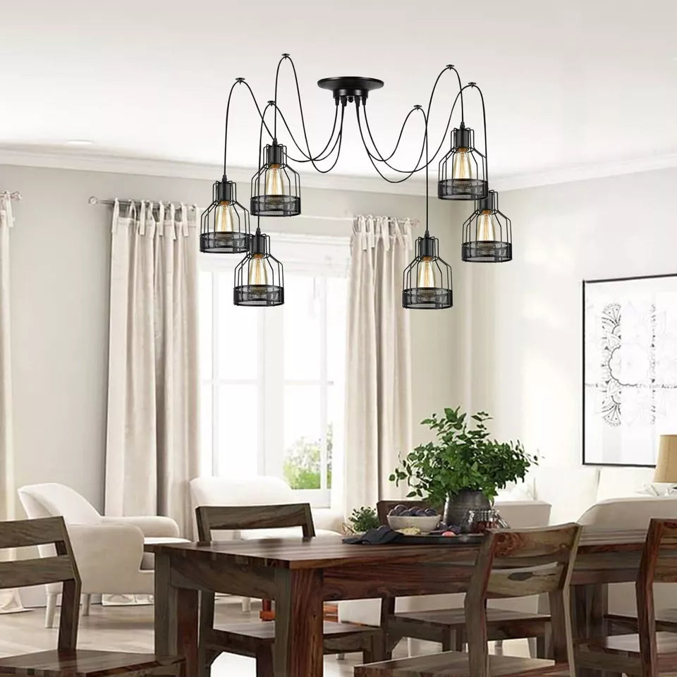 Industrial Black Spider Pendant Light Fixture with Multiple Heads for Modern Ceilings