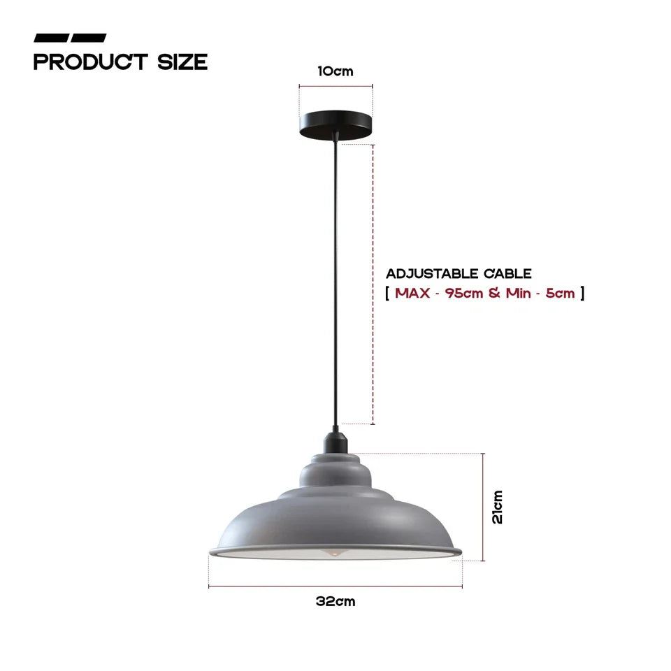 Modern Single Hanging Pendant Light with in Grey colour_32cm  Metal Lamp Shade~6263