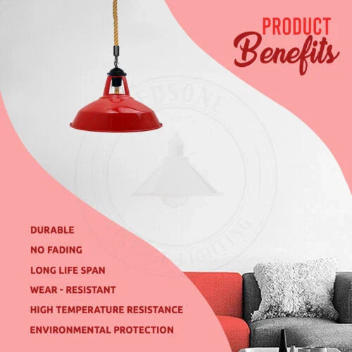 Vintage 2m Hemp Rope Pendant Ceiling Light | Metal Shade Kitchen Bar~5044