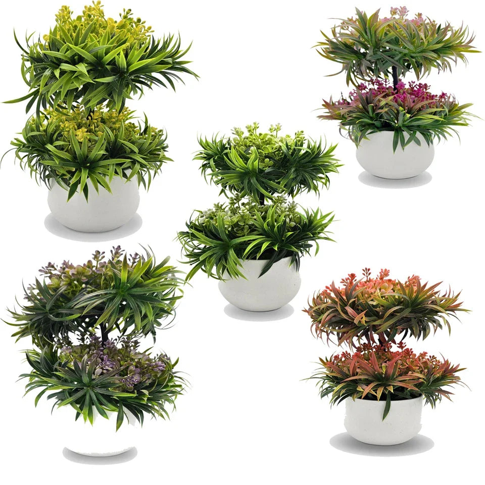 Modern Mini Artificial Bonsai Tree 2-Pack Indoor Outdoor Decorative Plants