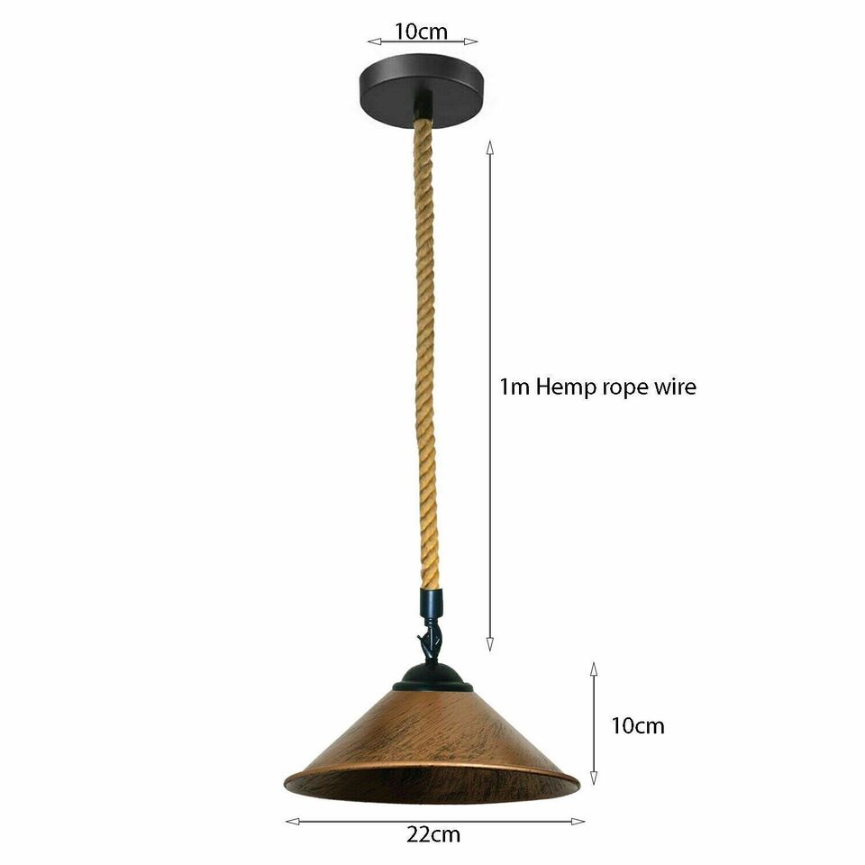 Vintage Industrial Metal Hemp Rope Pendant Light - E27 Hanging Lamp