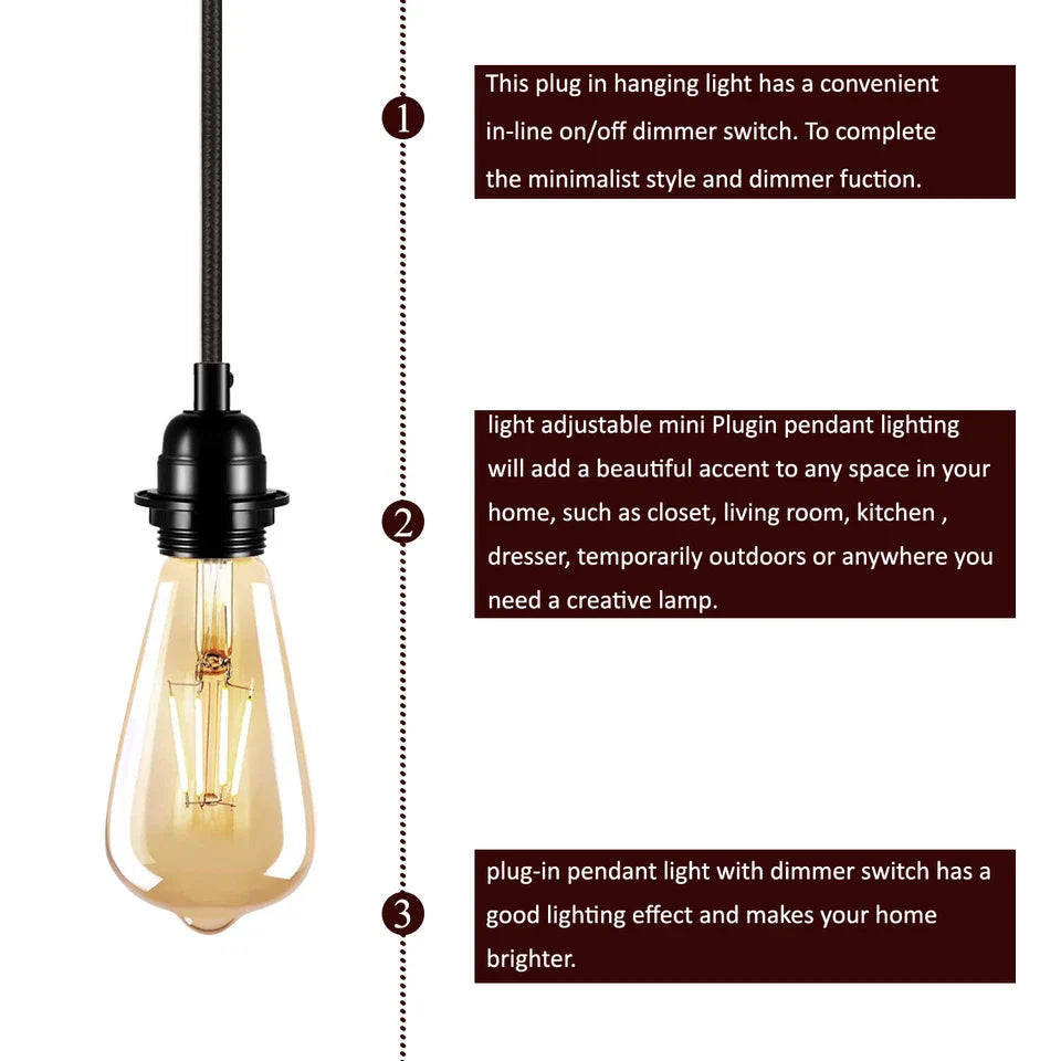 Premium 4M Gold Fabric Flex Plug-In Pendant Lamp E27 Bulb Holder Switch