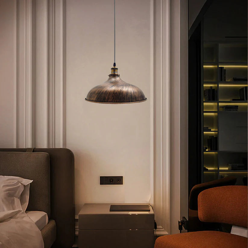 Vintage Industrial Brushed Copper Metal Shade Ceiling Pendant Light