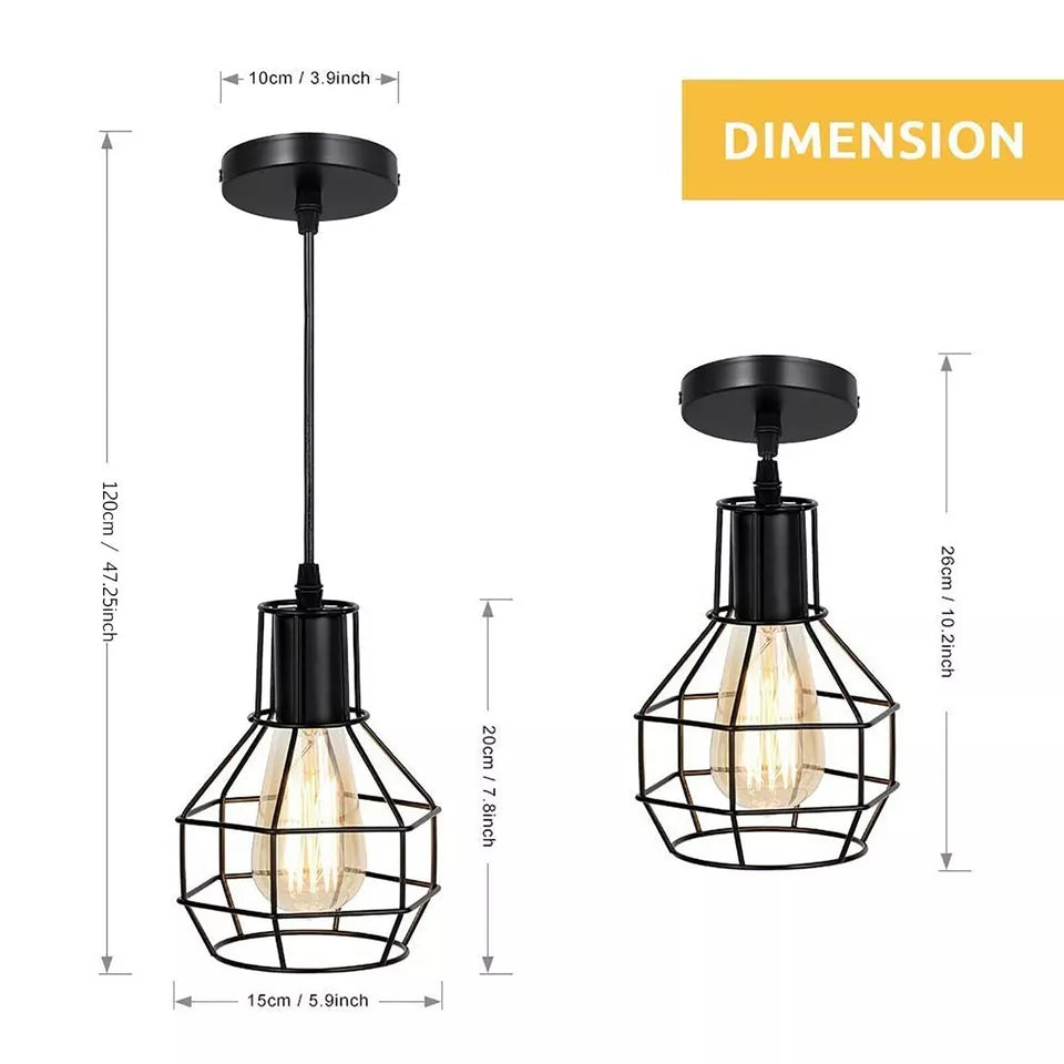 Vintage Industrial Style Metal Ceiling Pendant Light Cage Lampshade Fitting