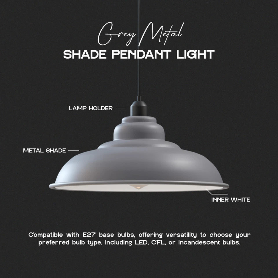 Modern Single Hanging Pendant Light with in Grey colour_32cm  Metal Lamp Shade~6263