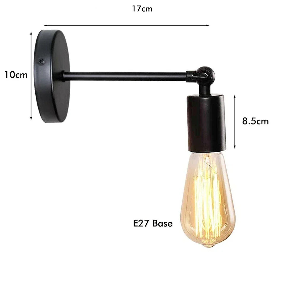 Black Industrial Adjustable Wall Sconce Light Fixture, E27 Iron Metal Retro Lamp