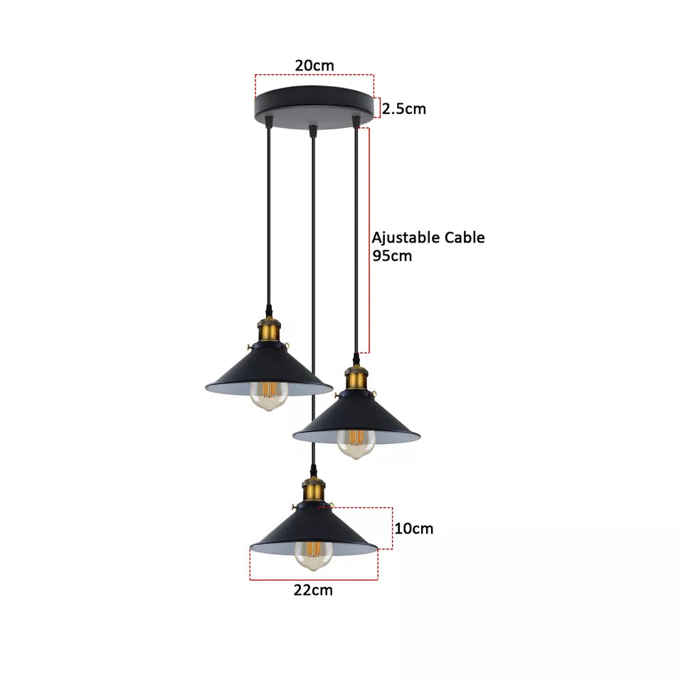 Stylish 3-Way Adjustable Cone Pendant Light Fixture for E27 Bulbs