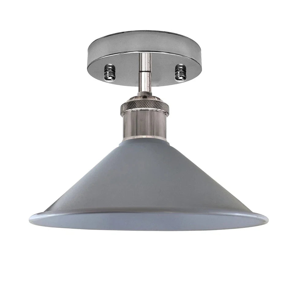 Industrial Cone Flush Mount Ceiling Light, Vintage Retro Metal Fixture for Living Room