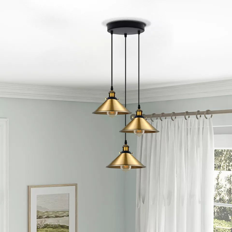 Stylish 3-Way Adjustable Cone Pendant Light Fixture for E27 Bulbs