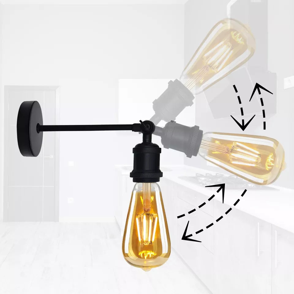 Retro Industrial Metal Wall Sconce Light with Adjustable Arm, E27 Base