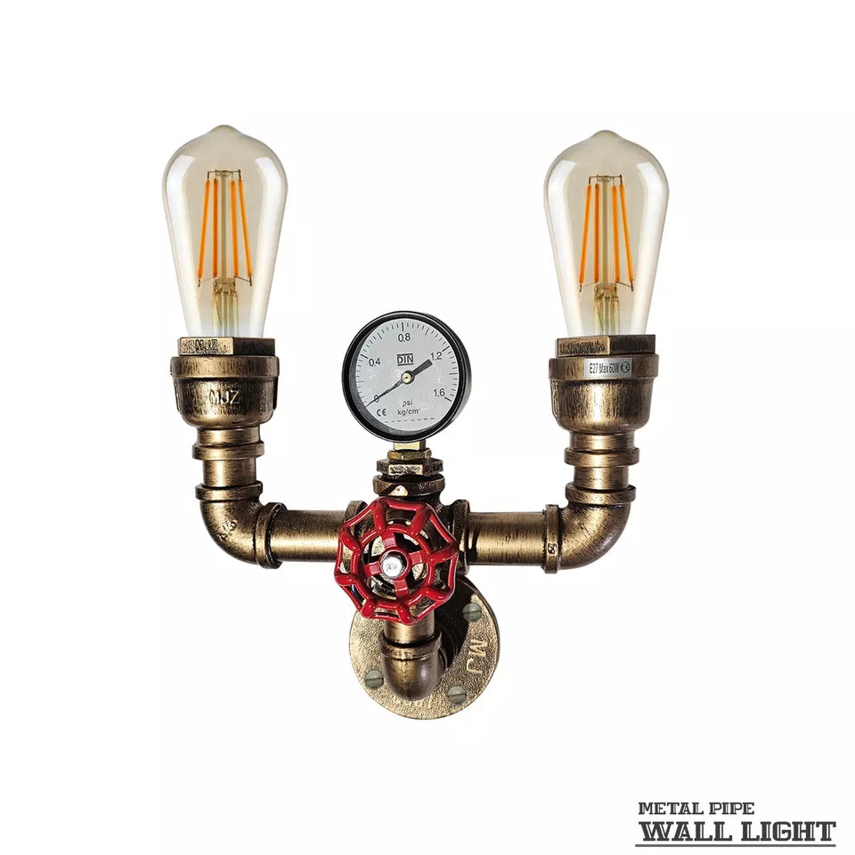 Industrial Rustic Metal Water Pipe Wall Sconce Light, E27 Bulb Holder