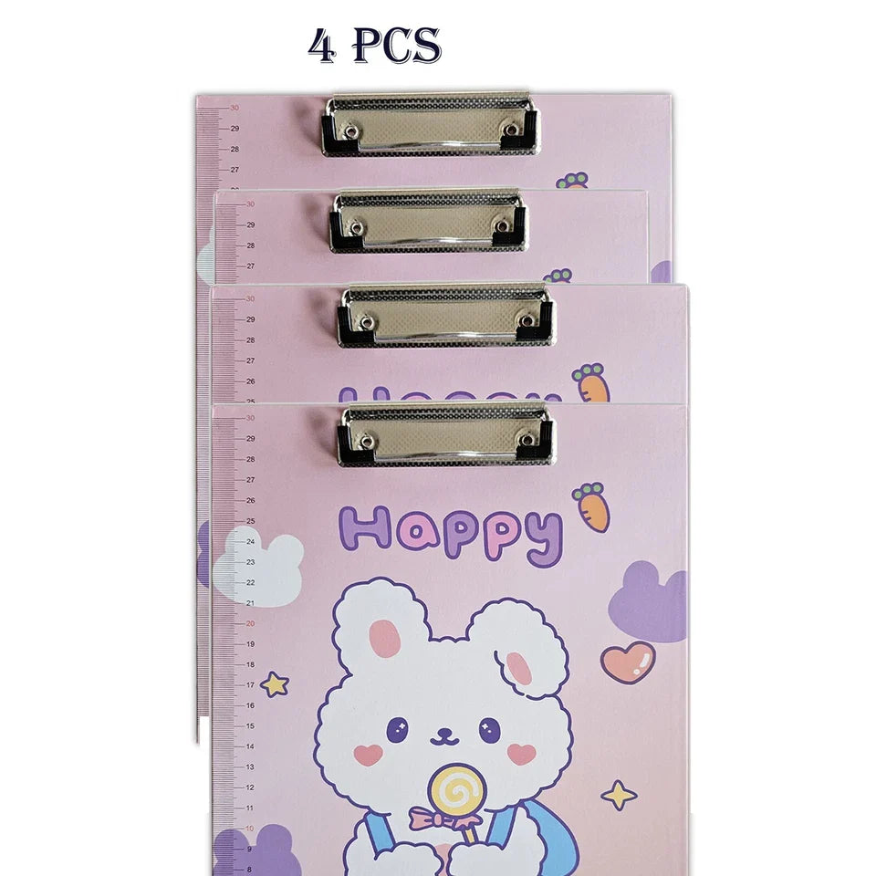 4 Pack A4 Cartoon Design Clipboards with Ruler Scale Edge