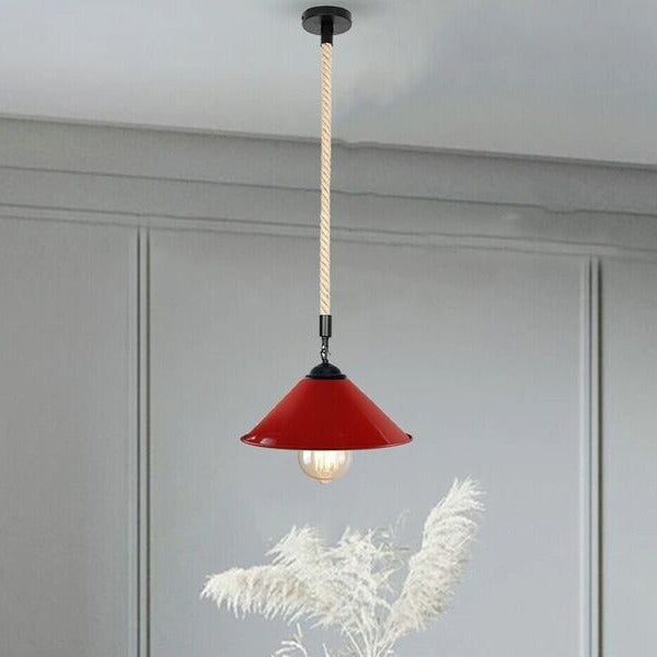 Vintage Industrial Metal Pendant Light with Rustic Hemp Rope Cord
