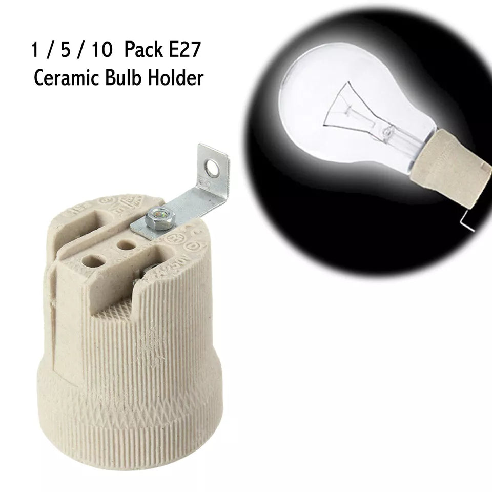 Durable White Ceramic E27 Edison Screw Lamp Holder Socket, High-Temperature Rated