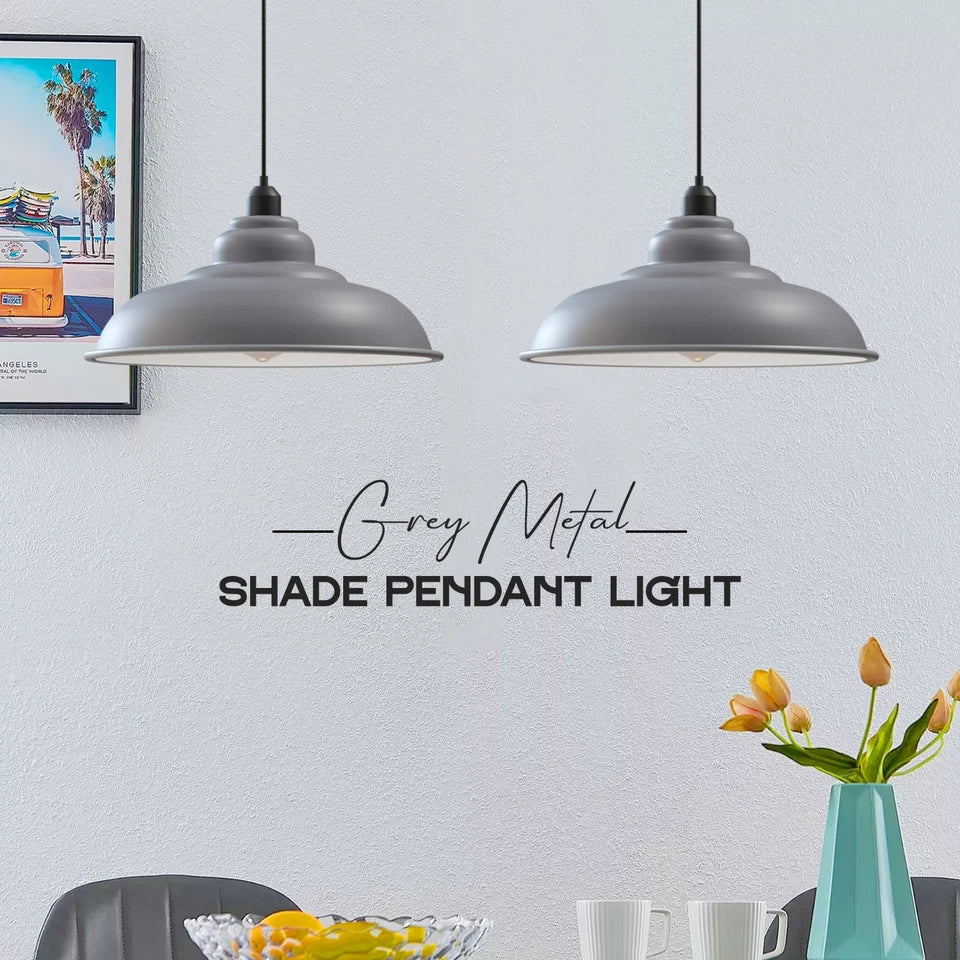 Modern Single Hanging Pendant Light with in Grey colour_32cm  Metal Lamp Shade~6263