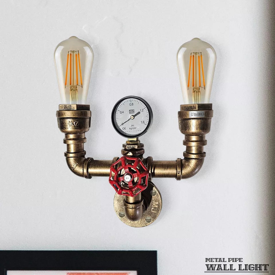 Industrial Rustic Metal Water Pipe Wall Sconce Light, E27 Bulb Holder