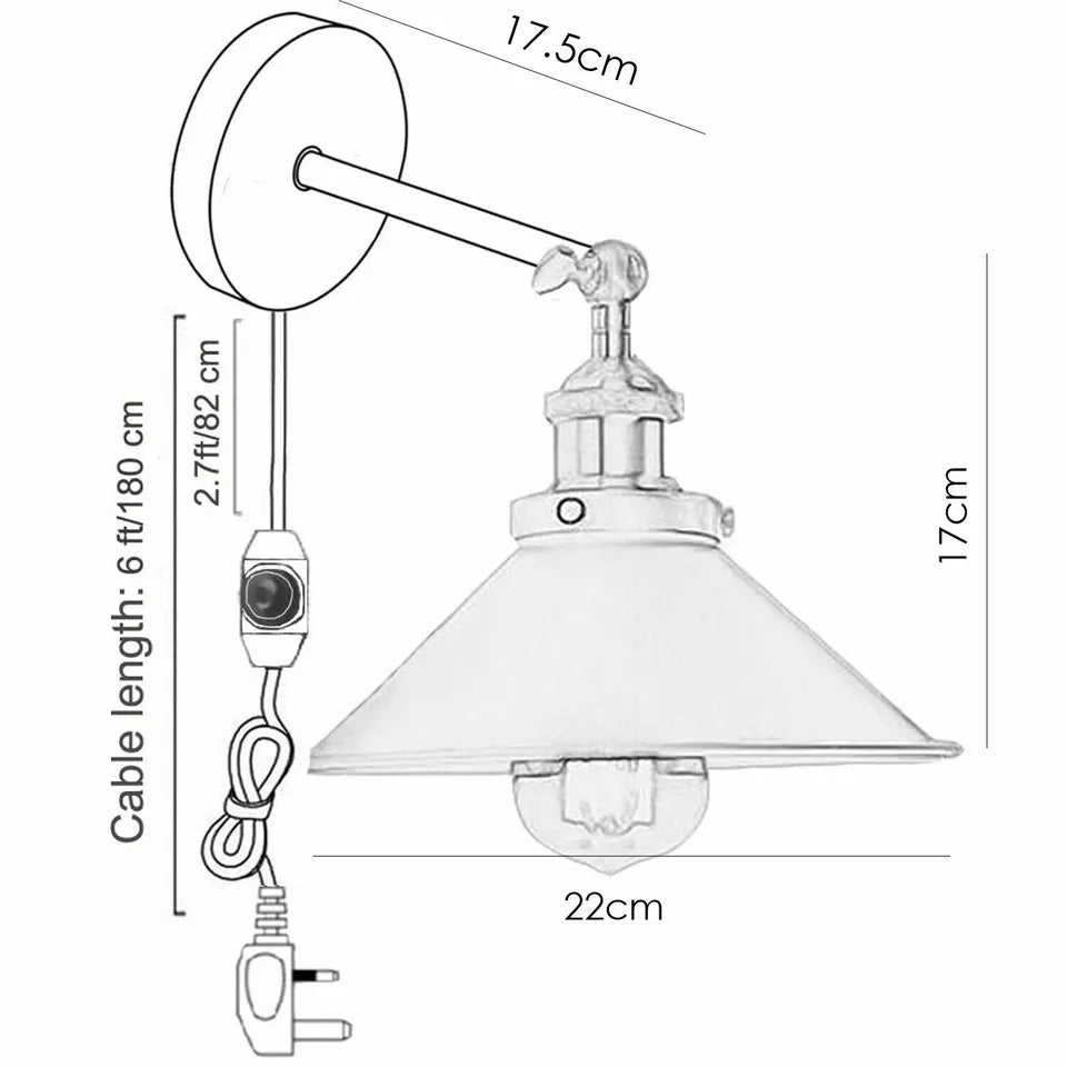 Dimmable Plug-in Industrial Wall Sconce with Vintage Black Metal Shade