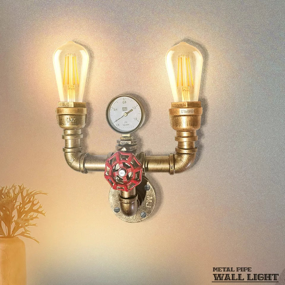 Industrial Rustic Metal Water Pipe Wall Sconce Light, E27 Bulb Holder