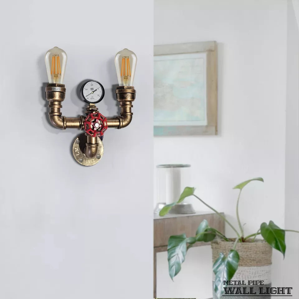 Industrial Rustic Metal Water Pipe Wall Sconce Light, E27 Bulb Holder