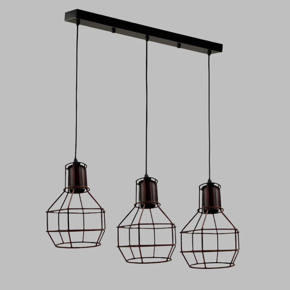 Vintage Industrial Retro 3-Way Ceiling Pendant Lamp with Cages, E27 Base