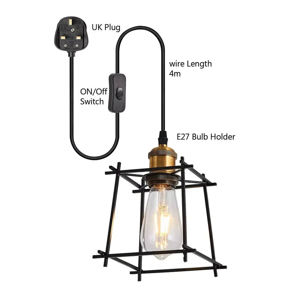 Vintage Industrial 4m Plug in Pendant Light Retro Loft Style Metal Cage Shade Lamp~6253