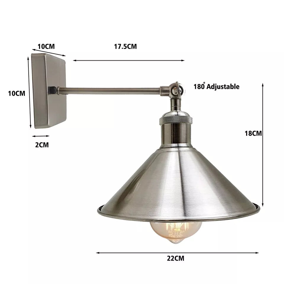 Adjustable Industrial Metal Wall Sconce: E27 Lamp Shade Fixture, Satin Nickel Finish
