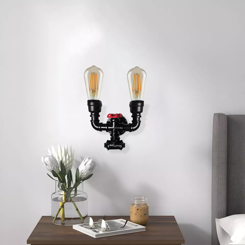 Industrial Rustic Metal Water Pipe Wall Sconce Light, E27 Bulb Holder
