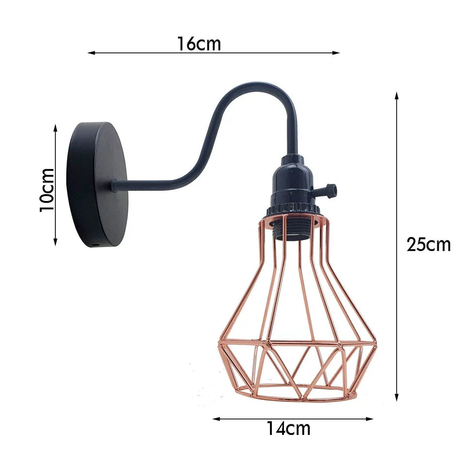 Industrial Vintage Wall Sconce – Geometric Metal Cage E27 Lamp ~5645