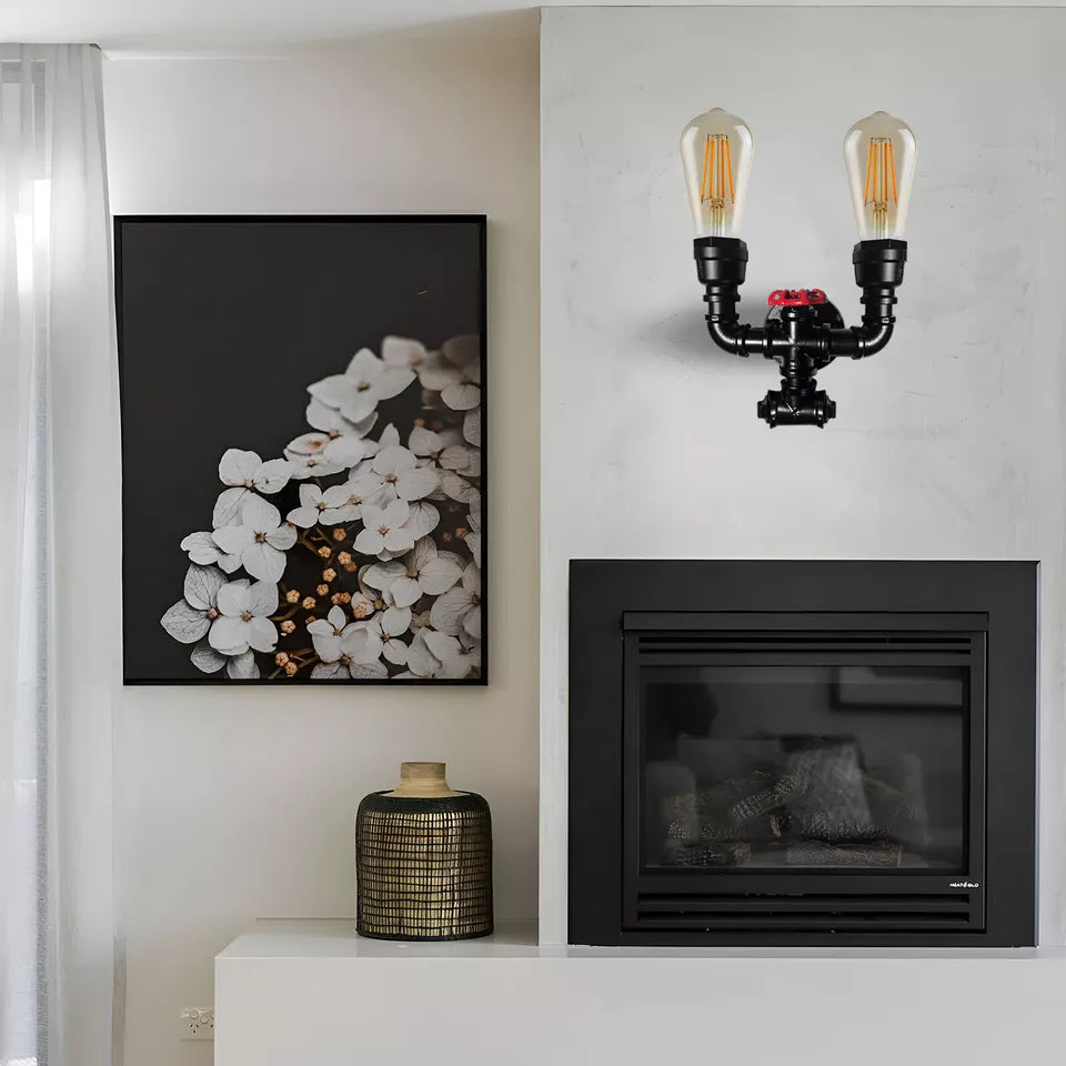 Industrial Rustic Metal Water Pipe Wall Sconce Light, E27 Bulb Holder
