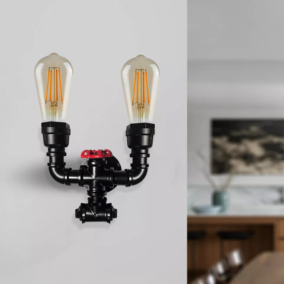 Industrial Rustic Metal Water Pipe Wall Sconce Light, E27 Bulb Holder