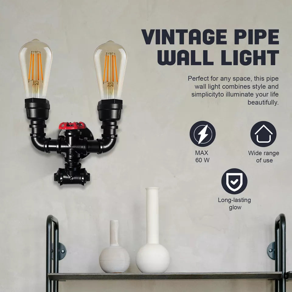 Industrial Rustic Metal Water Pipe Wall Sconce Light, E27 Bulb Holder
