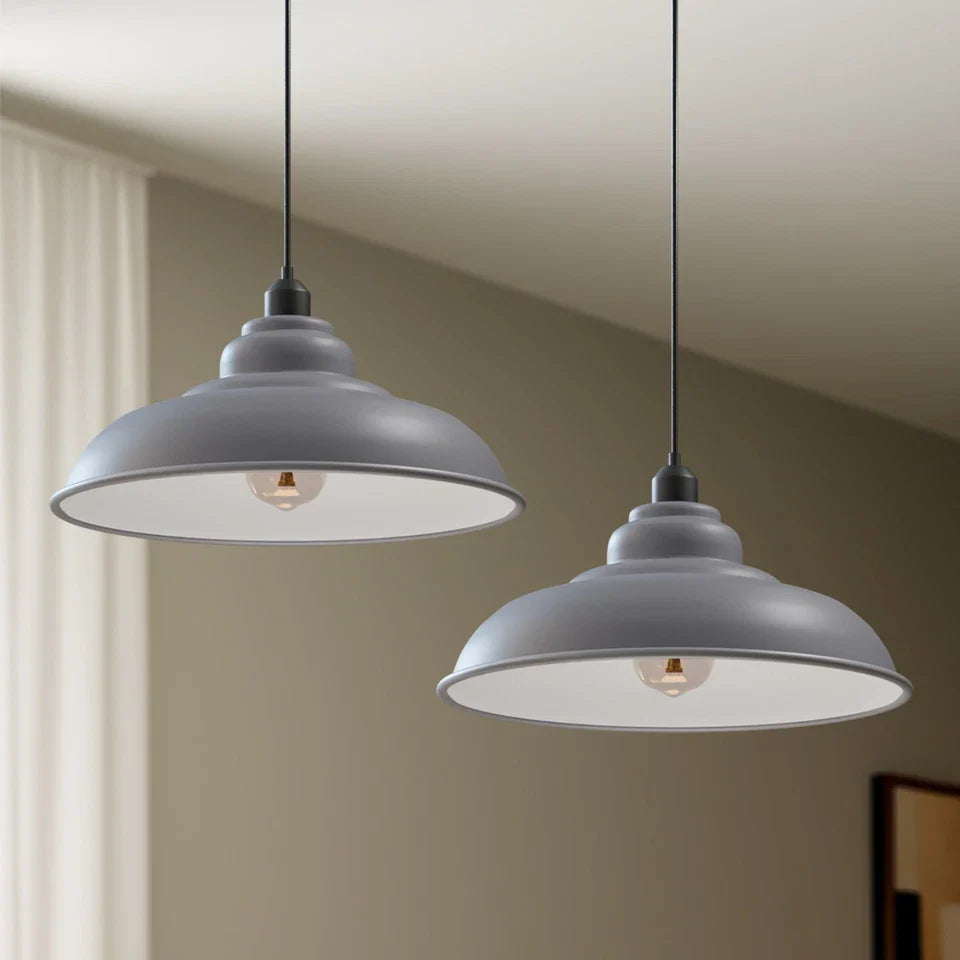 Modern Single Hanging Pendant Light with in Grey colour_32cm  Metal Lamp Shade~6263
