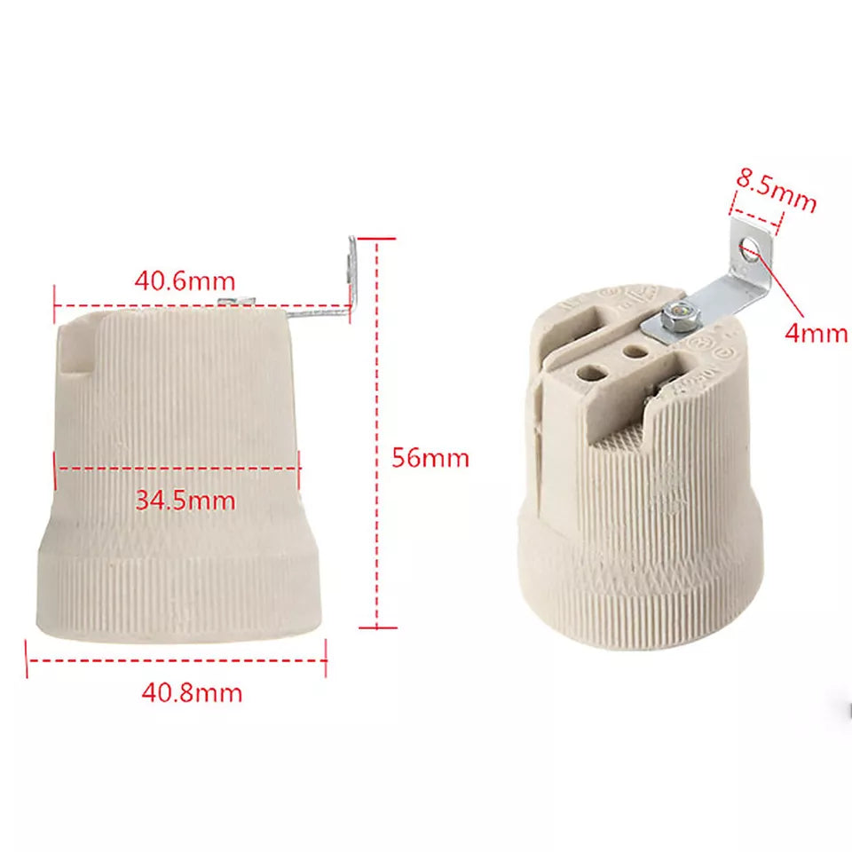 Durable White Ceramic E27 Edison Screw Lamp Holder Socket, High-Temperature Rated