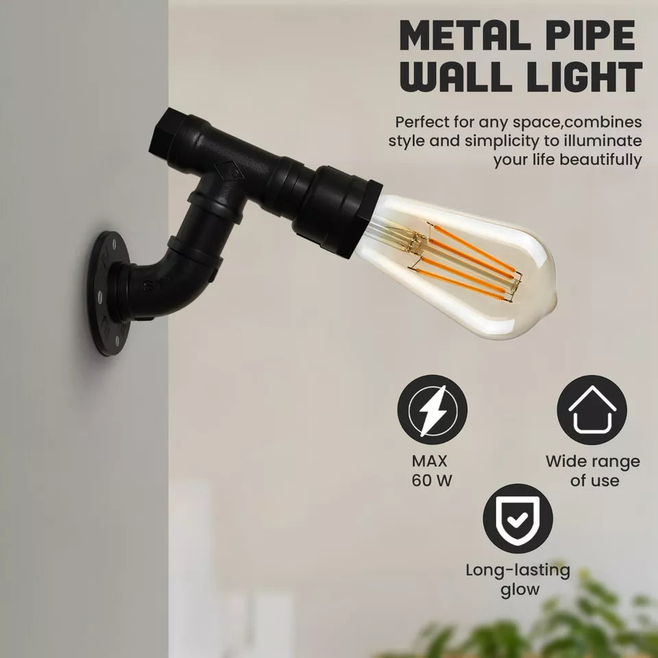 Industrial Rustic Metal Water Pipe Wall Sconce Light, E27 Bulb Holder
