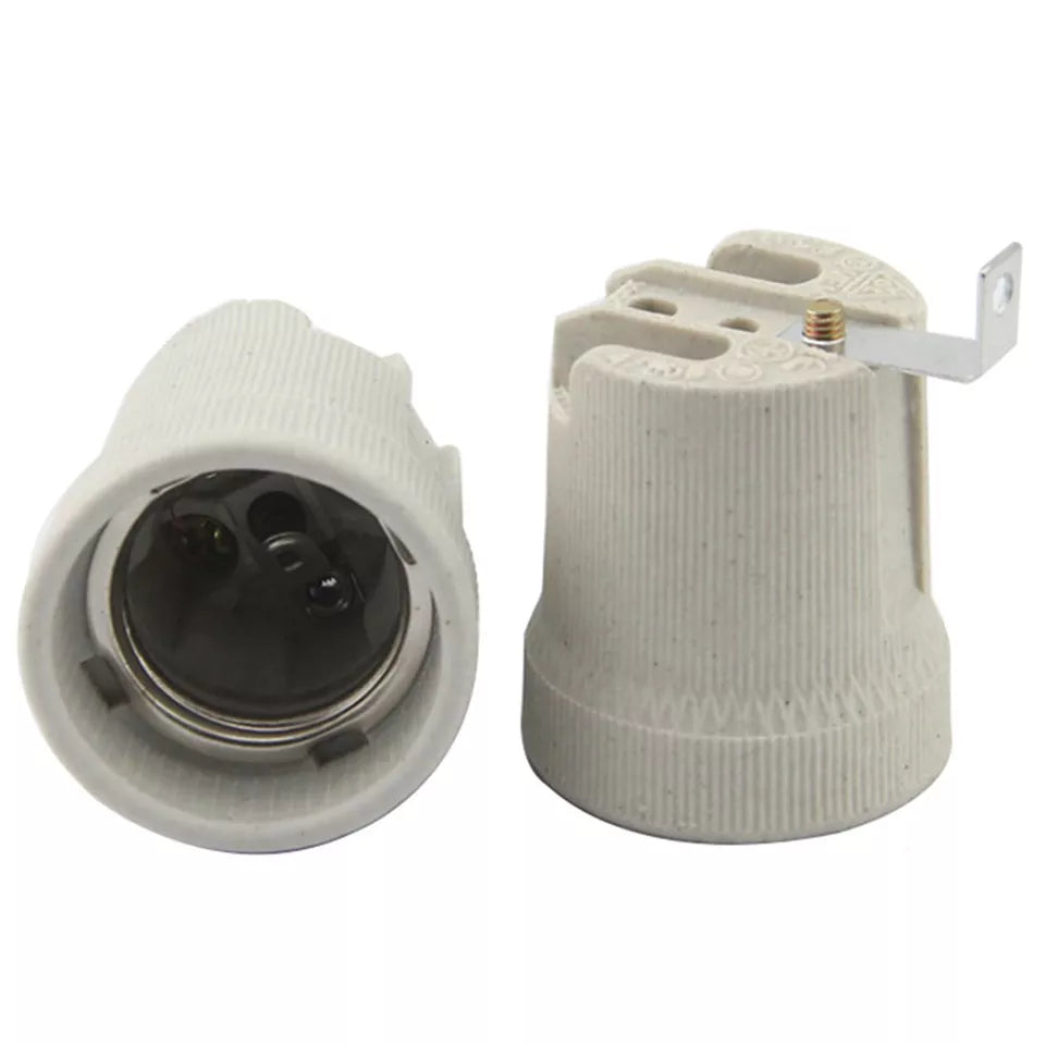 Durable White Ceramic E27 Edison Screw Lamp Holder Socket, High-Temperature Rated